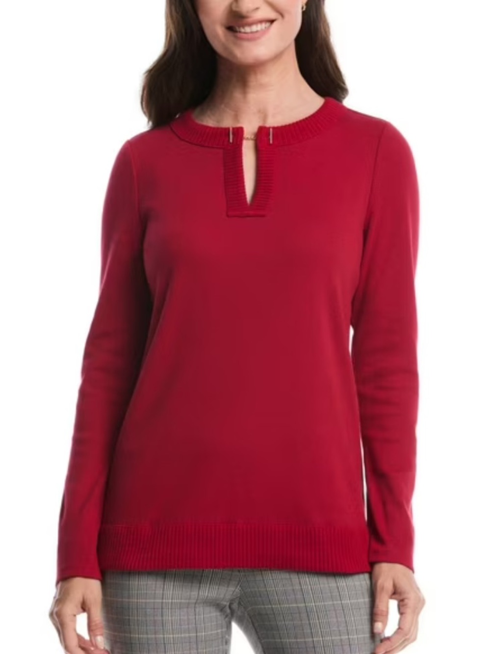 Rafaella Bright Red Crewneck Sweater w/ chain link notch- NWT